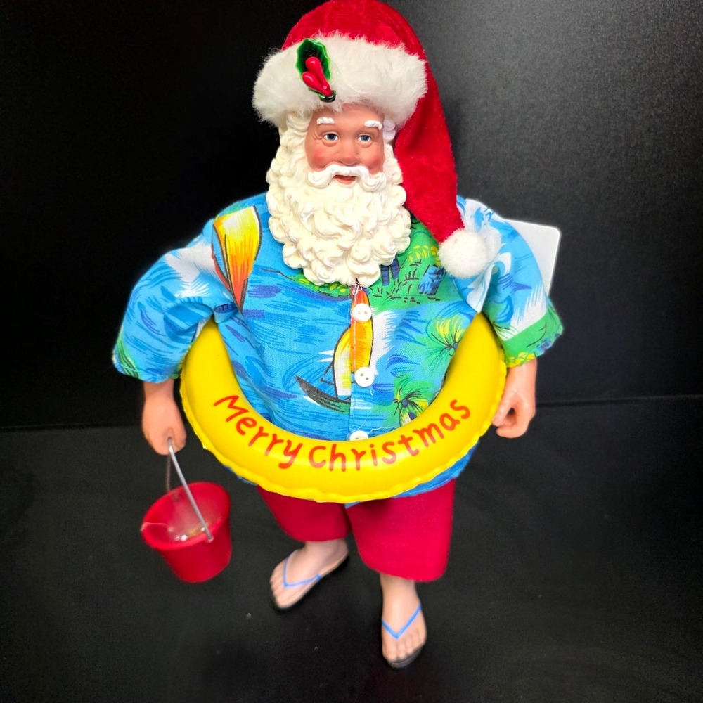 Merry Brite Santa Figurine Christmas 10.5in Multicolor Beach Hawaiian Tropical